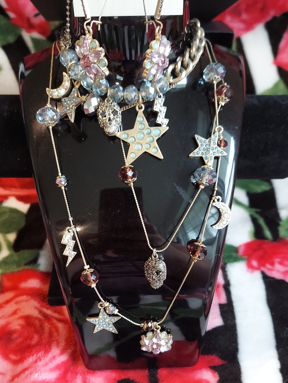 Betsey Johnson Celestial Multi Charm Necklace, Bracelet and Earring Set
